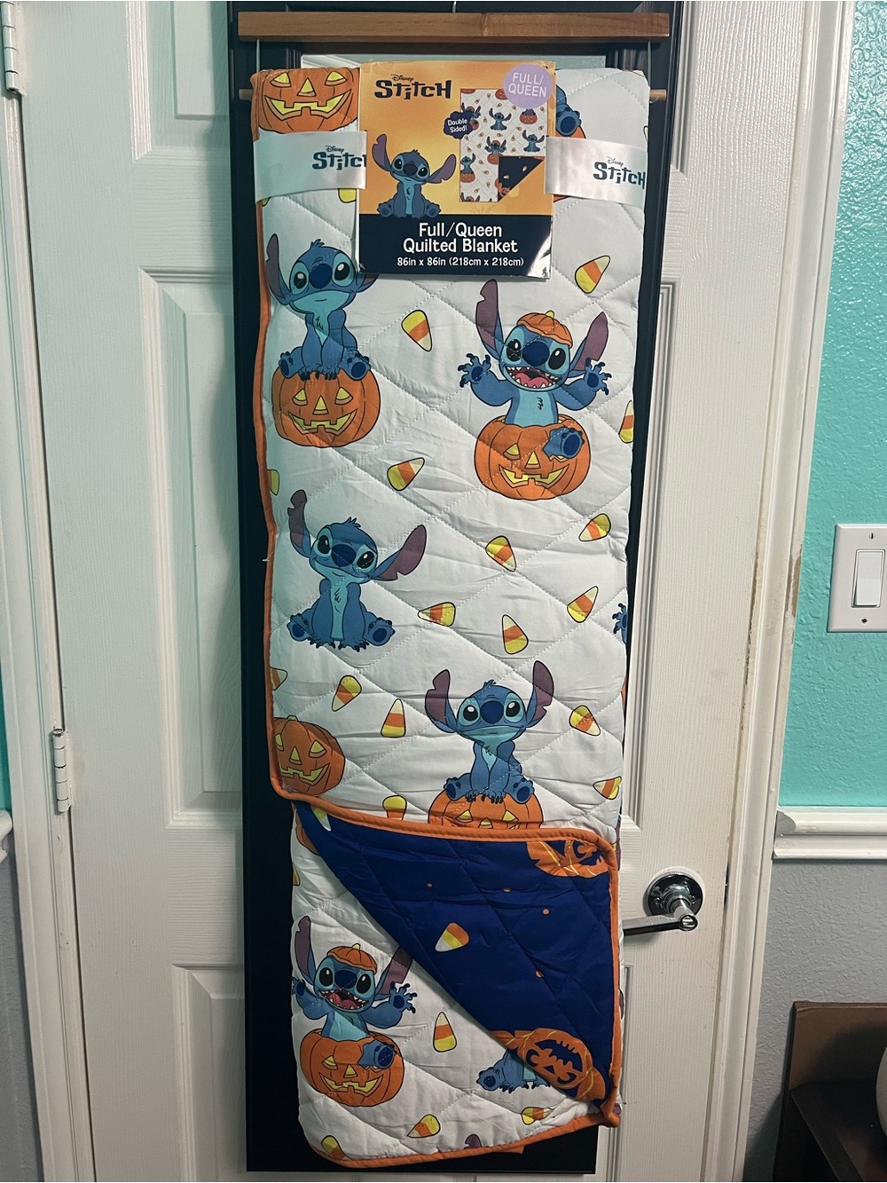 Disney Stitch Halloween Quilted Blanket - White, Blue & Orange